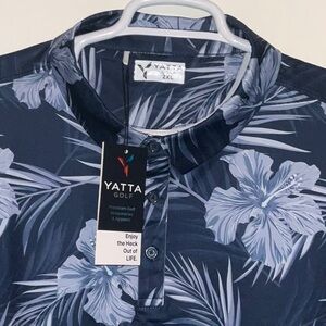 YATTA GOLF TROPICAL INDIGO NAVY BLUE HIBISCUS POLO SHIRT SIZE 2XL NWT